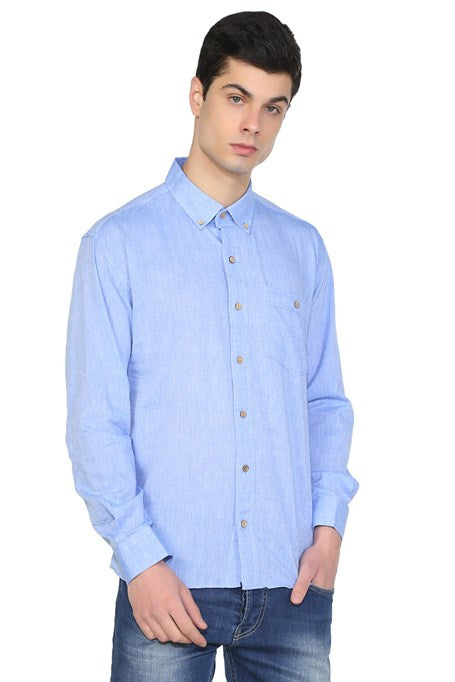 Men's Long Sleeves Blue Skinny Fit Shirt