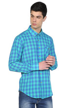 Load image into Gallery viewer, Men&#39;s Long Sleeves Checkered Mint Green Skinny Fit Shirt

