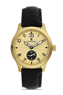 Women's Gold Round Metal Case Black Strap Watch