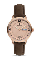 Women's Metal Case Brown Strap Watch