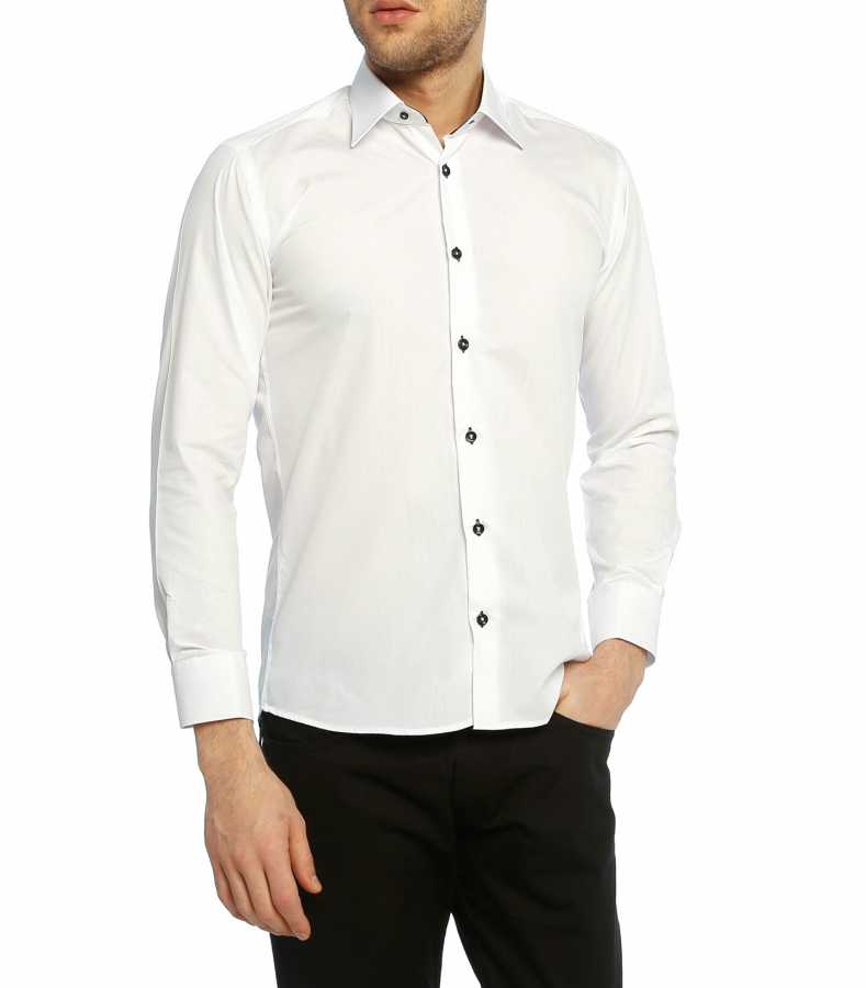 Men's Slim Fit Long Sleeves Plain White Shirt