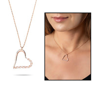 Women's Zircon Gemmed Heart Pendant Rose Plated Silver Necklace