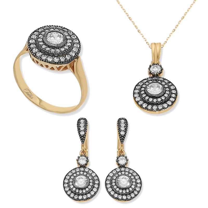 Women's Gemmed Silver Necklace, Ring & Earrings Set