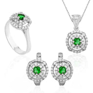 Women's Gemmed Silver Necklace, Ring & Earrings Set