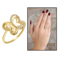 Women's Zircon Gemmed Butterfly Figure Gold Plated 925 Carat Silver Ring