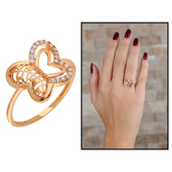 Women's Zircon Gemmed Butterfly Figure Rose Plated 925 Carat Silver Ring