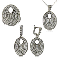 Women's White Gemmed Silver Necklace, Ring & Earrings Set