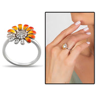 Women's Zircon Gemmed Daisy Figure 925 Carat Silver Ring