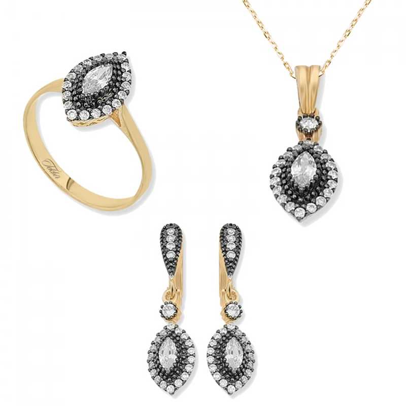 Women's Gemmed Silver Necklace, Ring & Earrings Set