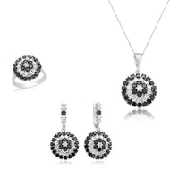 Women's Black Gemmed Necklace, Ring & Earrings Set